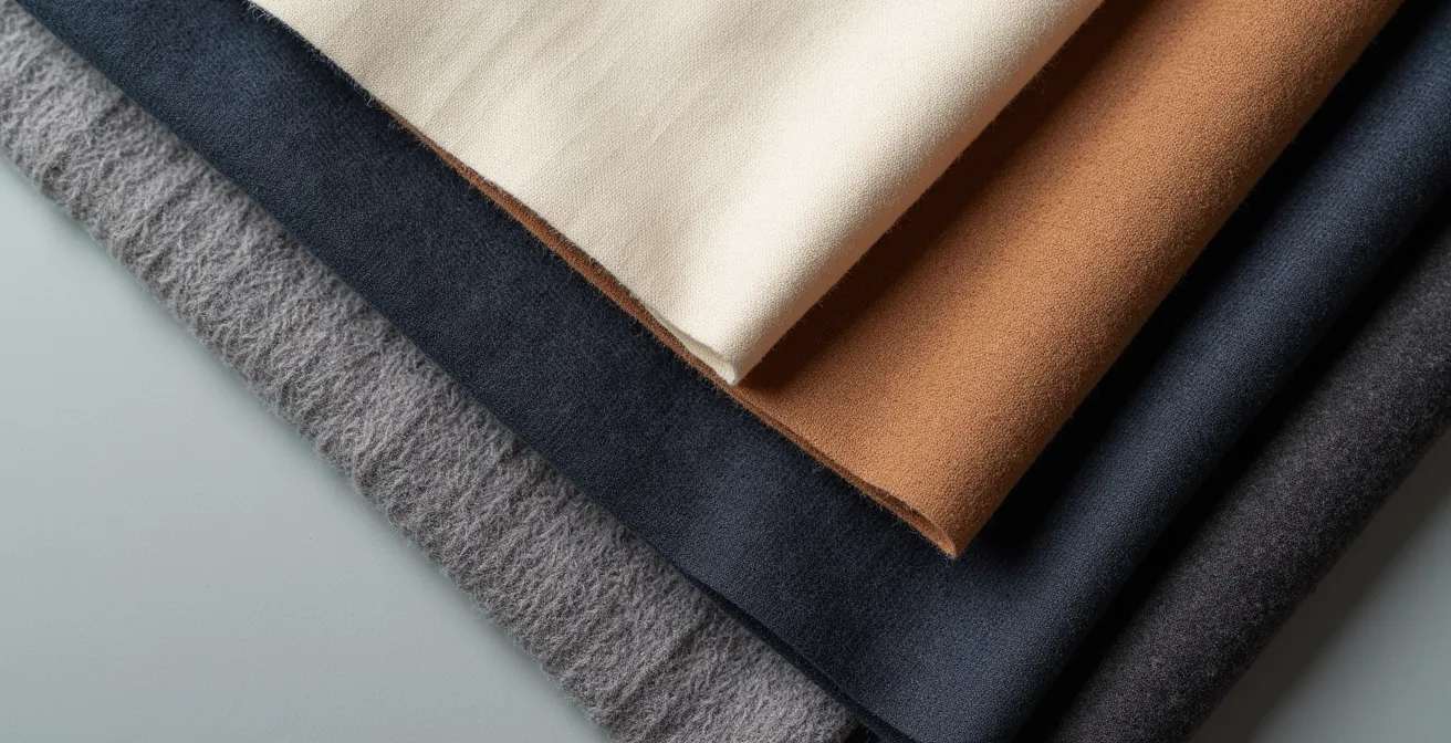 Symbolische Darstellung verschiedener Stoffe und Texturen, die deutsche Modetradition repräsentieren