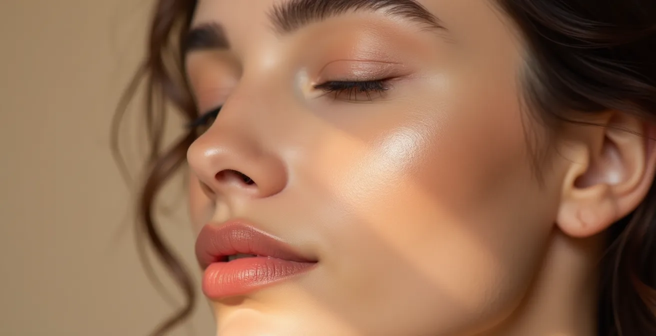 Detaillierte Grafik zeigt subtile Schattierungen und Highlight-Platzierung auf einem weiblichen Gesicht im minimalistischen deutschen Stil