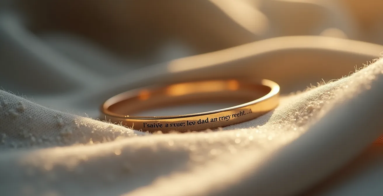 Eingraviertes Schmuckstück mit persönlicher Botschaft, das als Schatz Bedeutung trägt