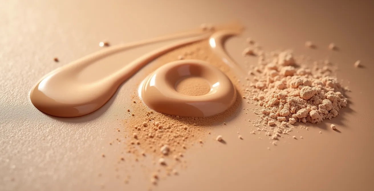 Makroaufnahme verschiedener Foundation-Texturen auf gepflegter Haut