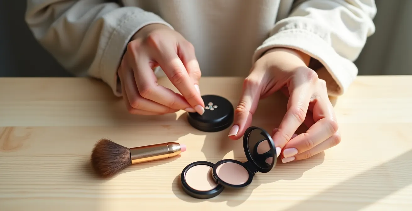 Aufgeräumte Kosmetiksammlung von oben fotografiert