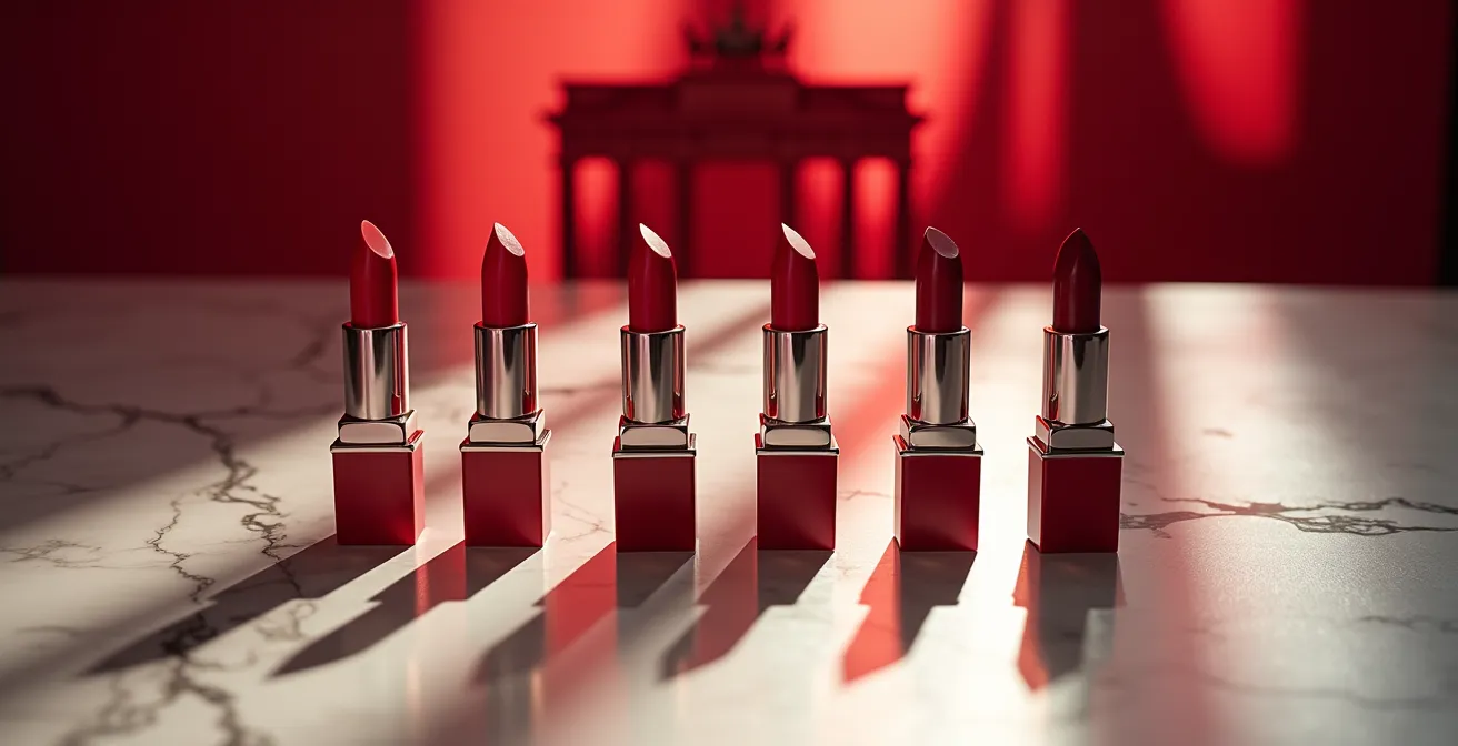 Verschiedene Rottöne auf unterschiedlichen Hauttönen im eleganten Stil