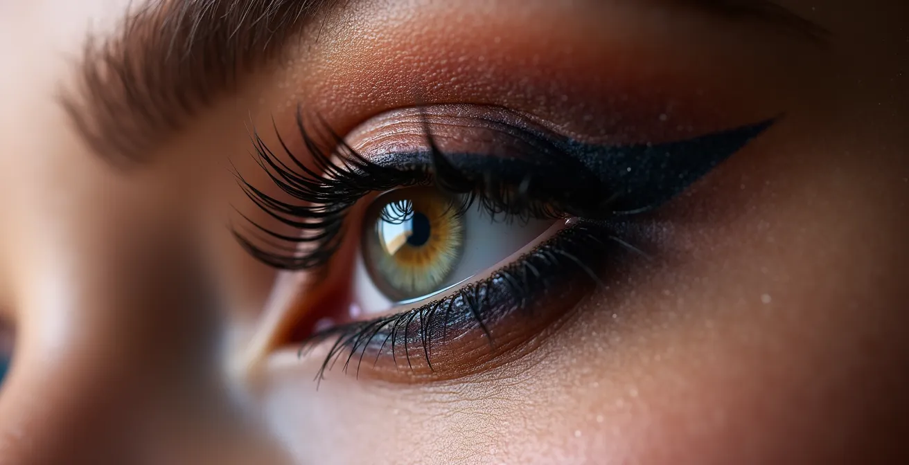 Nahaufnahme der Windschutzscheibenwischer-Blending-Technik beim Augen-Make-up