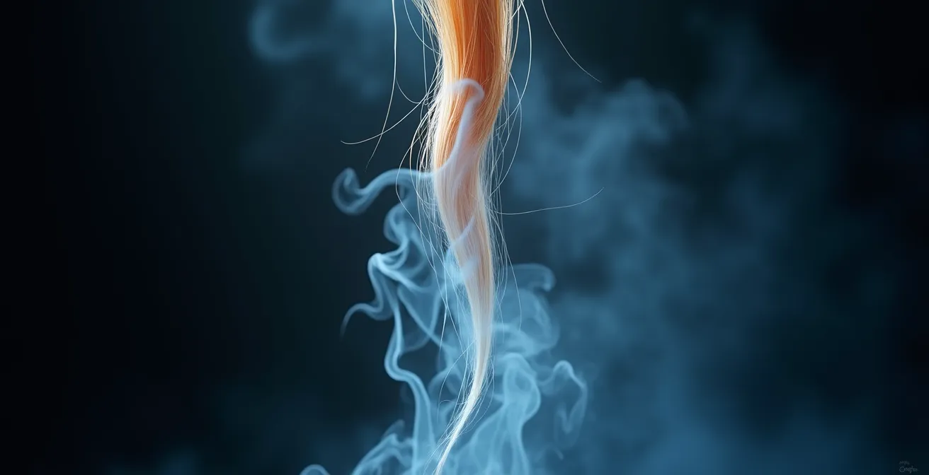 Mikroskopische Ansicht von Dampfblasen, die in der Haarstruktur während des Flash-Boiling-Effekts entstehen