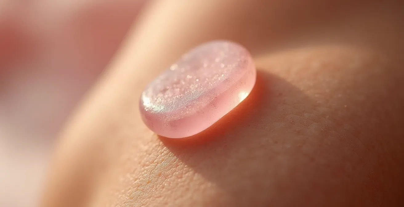 Nahaufnahme einer Gua Sha Kiefermassage mit Rosenquarzstein