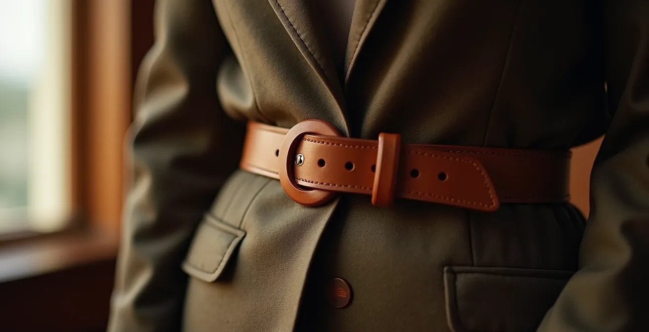 Nahaufnahme verschiedener Gürtel, die auf unterschiedliche Weise an einer Schaufensterpuppe gestylt sind, um die Taille zu betonen