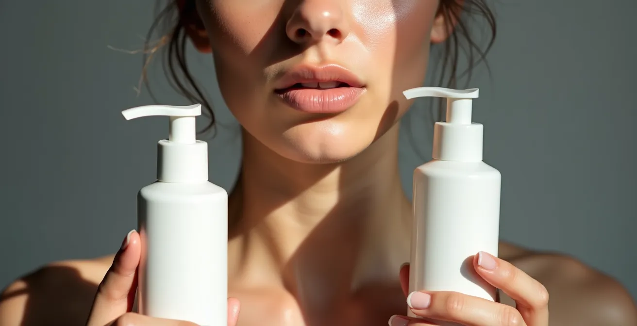 Nahaufnahme eines Gesichts mit sichtbarem Split-Face-Test bei natürlichem Licht