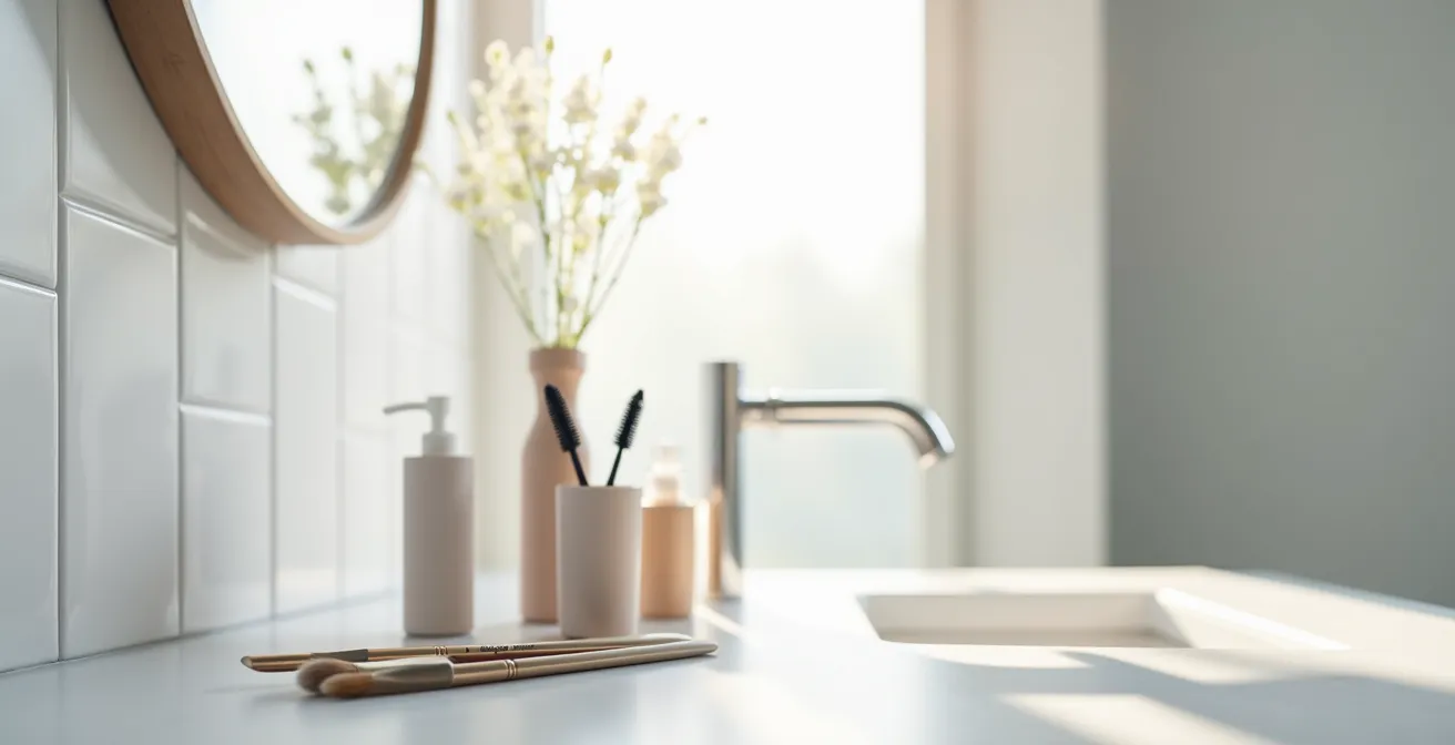 Detailaufnahme einer Interdentalbürste beim präzisen Trennen von Wimpern