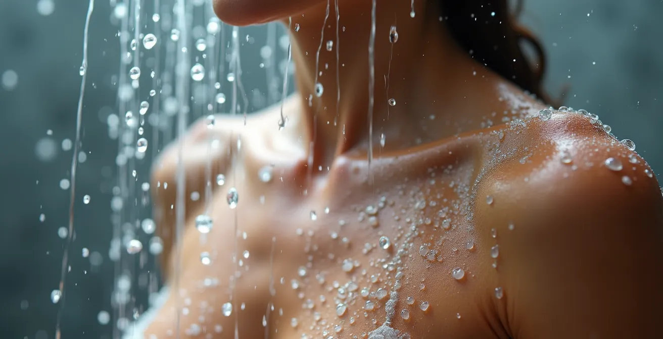 Wasserstrahlen in der Dusche beim morgendlichen Kneipp-Ritual