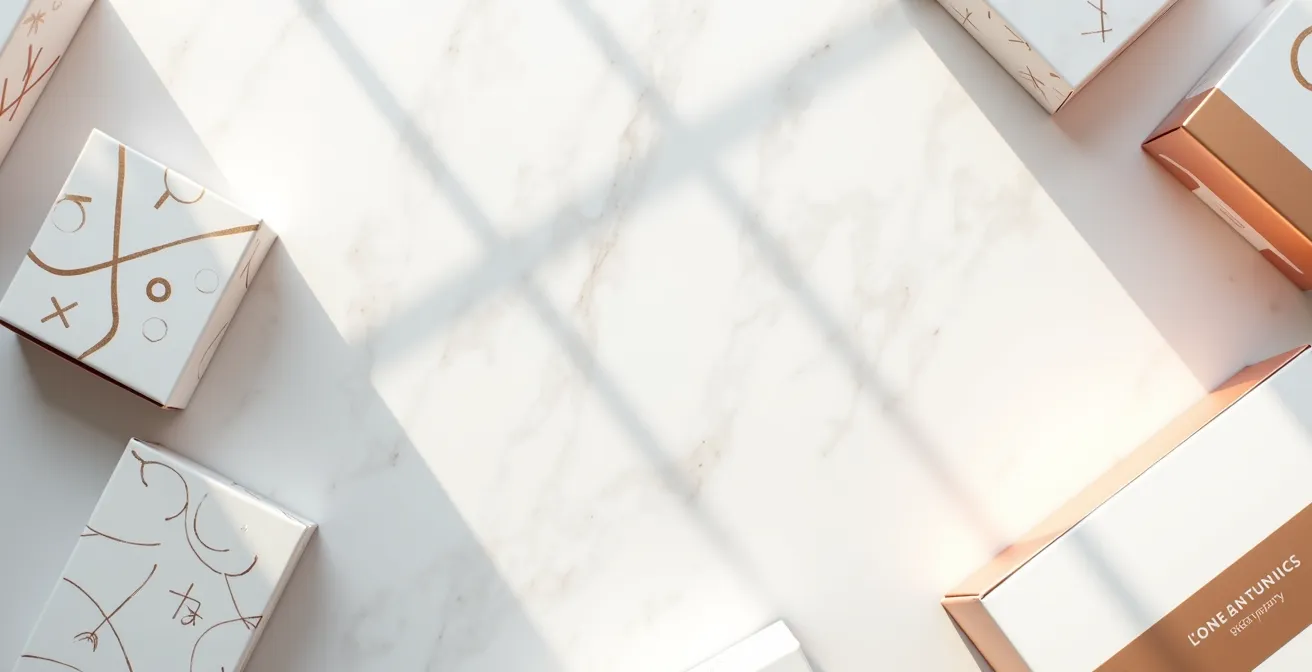 Elegante Beauty-Geschenksets auf Marmor mit Kalenderblättern
