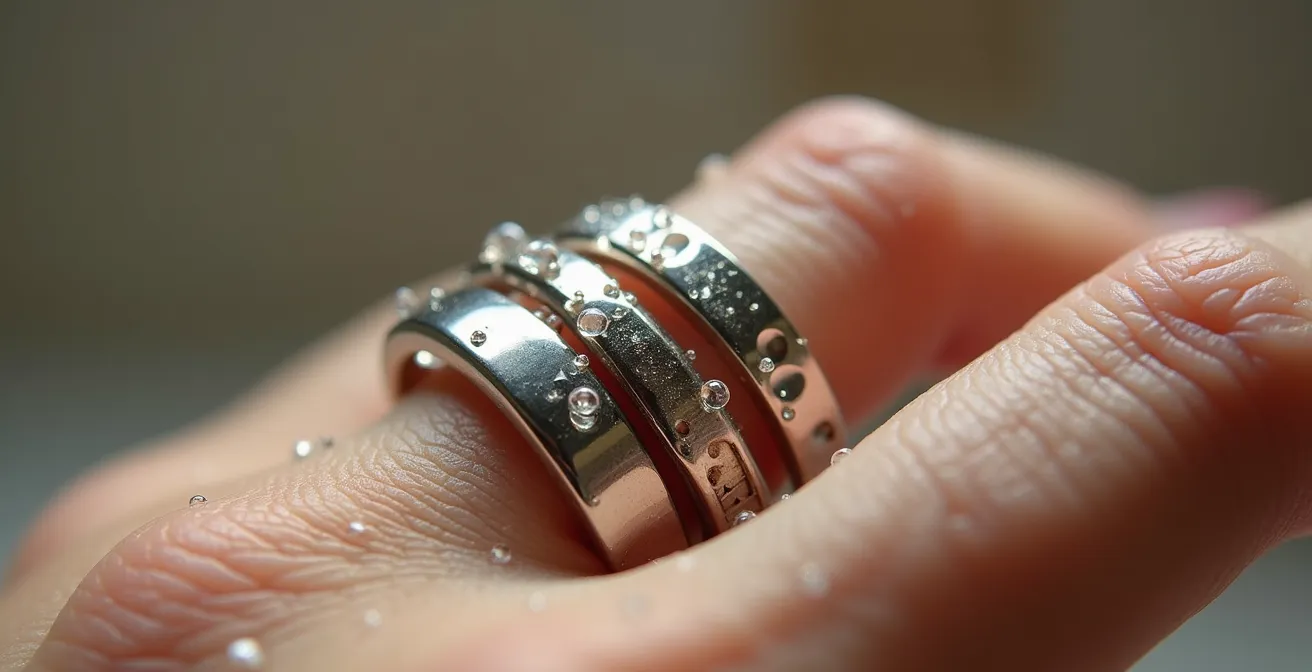 Makroaufnahme breiter Ringe mit Wassertropfen zur Visualisierung der Feuchtigkeitsansammlung