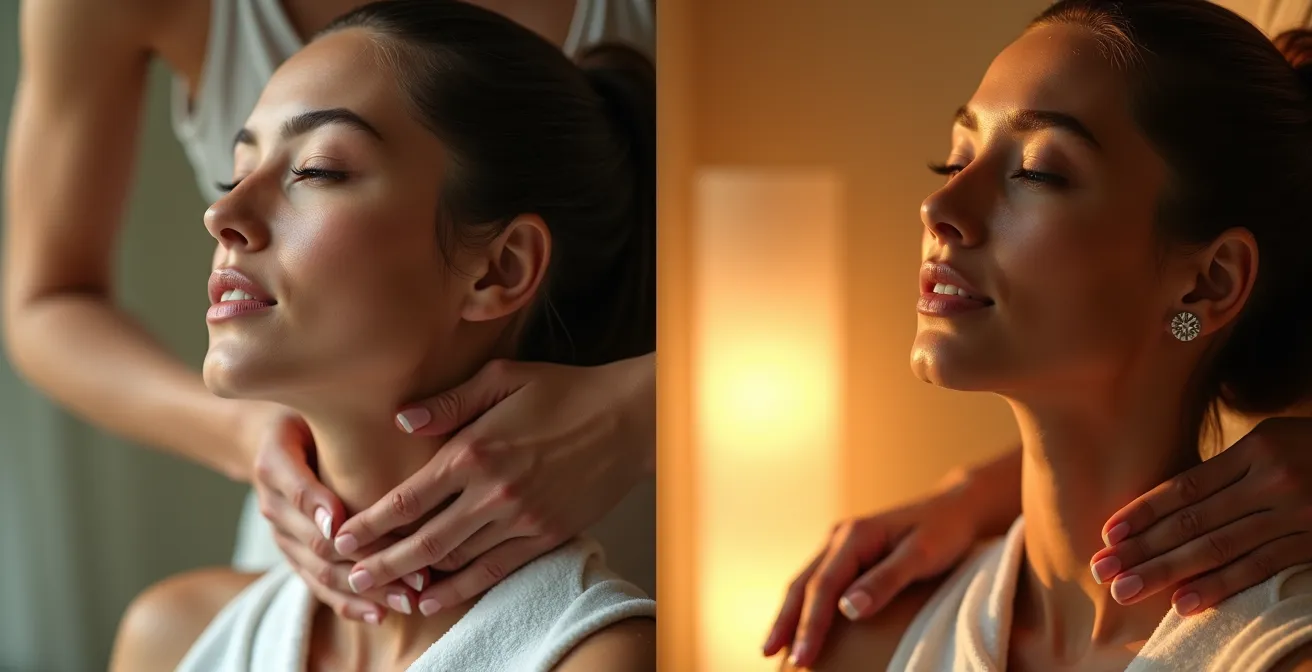 Geteiltes Bild zeigt morgendliche und abendliche Massage-Routine