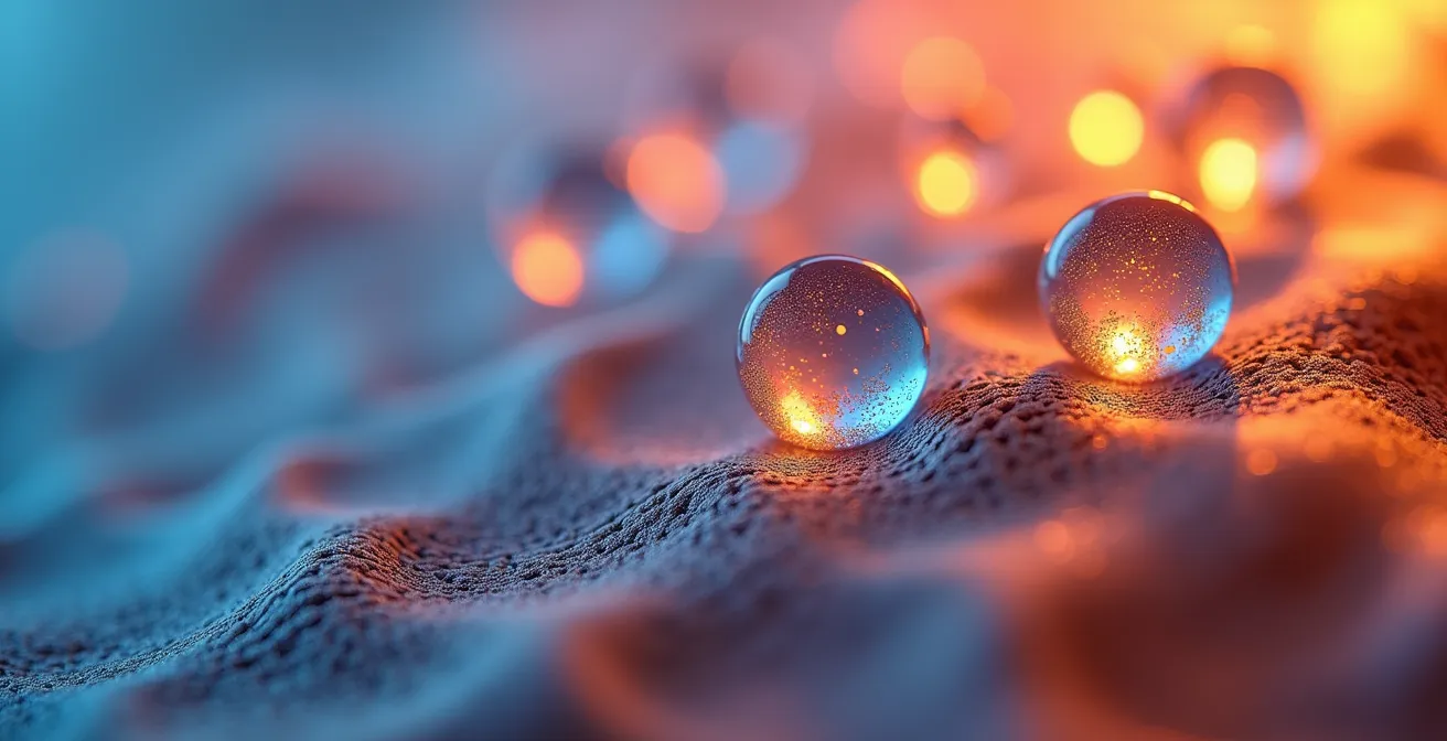 Mikroskopische Ansicht von PCM-Kapseln in modernen Funktionstextilien