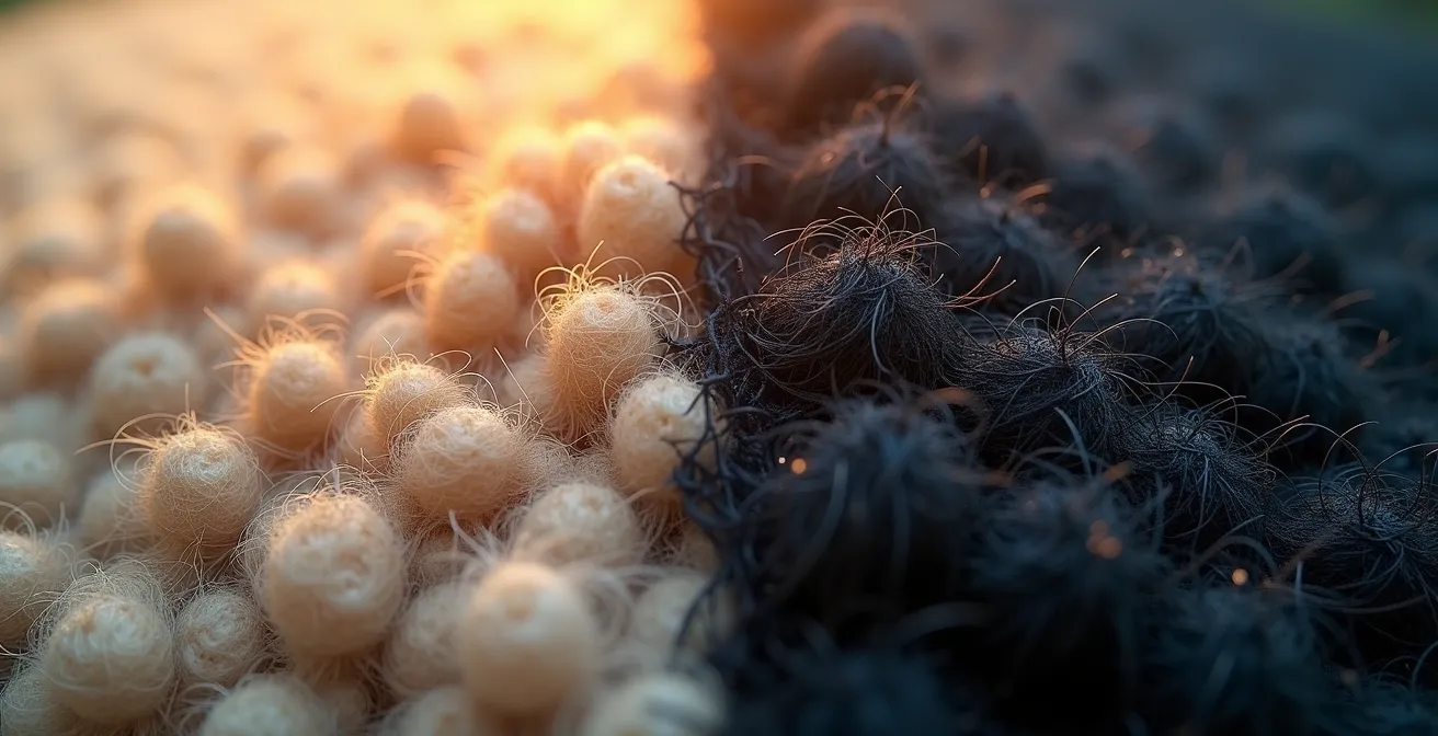 Symbolische Darstellung von Haarstruktur und Wollstruktur im direkten Vergleich