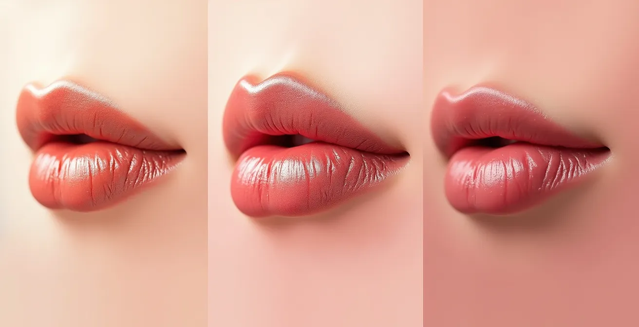 Makroaufnahme verschiedener Rouge-Auftragstechniken auf der Haut, die das Finish von Finger, Schwamm und Pinsel vergleicht.