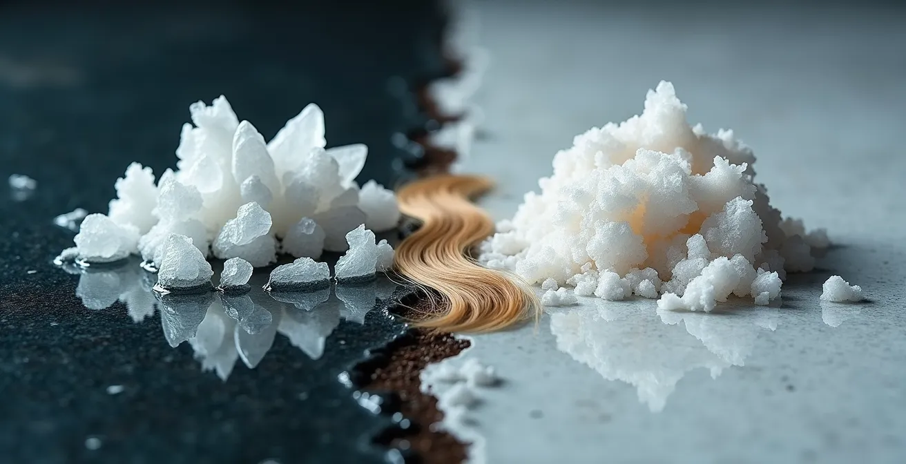 Haarstruktur unter Doppelbelastung von Salz und Kalk